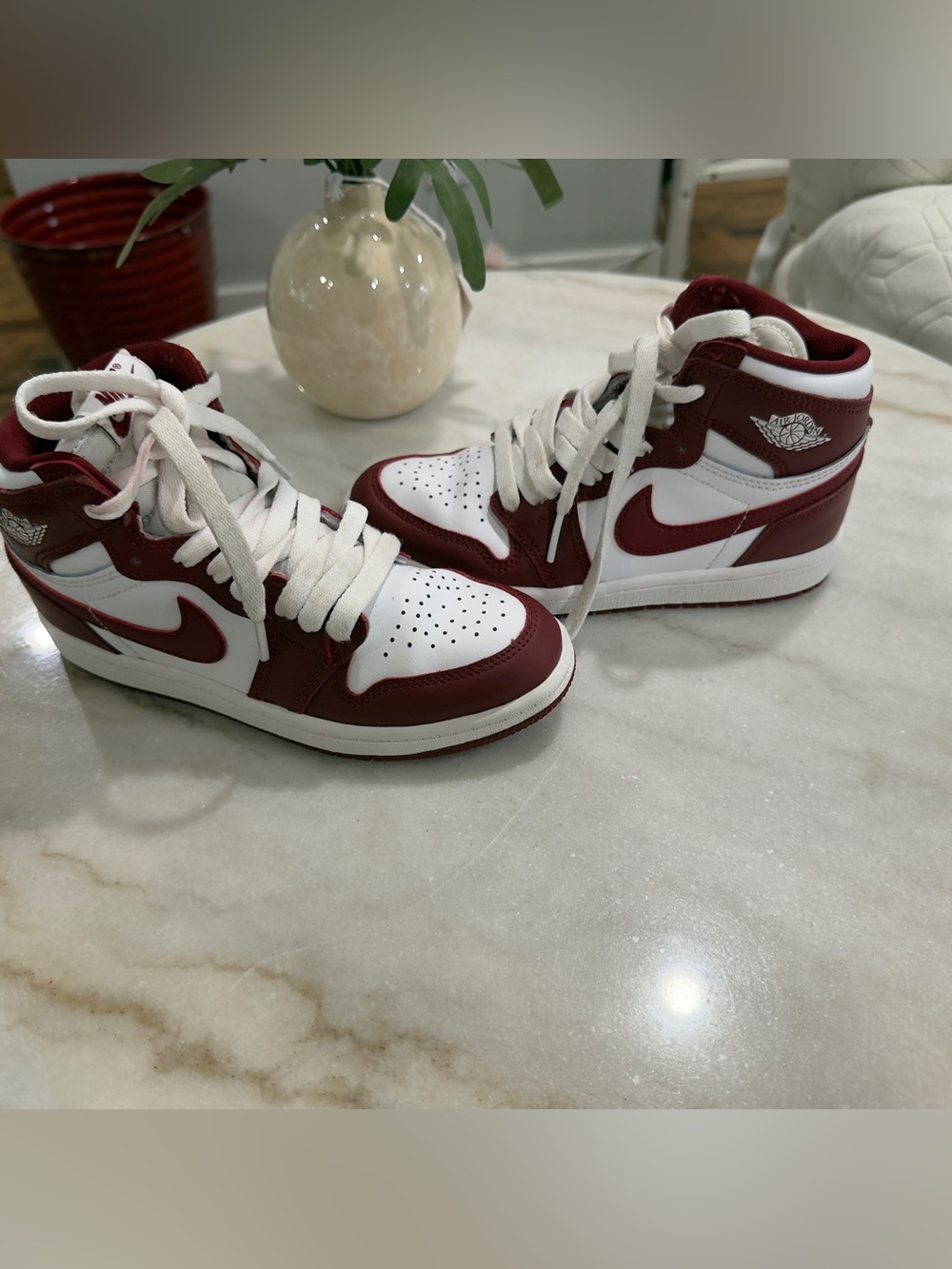 Nike Air Jordan 1 Mid White & Maroon Sneakers